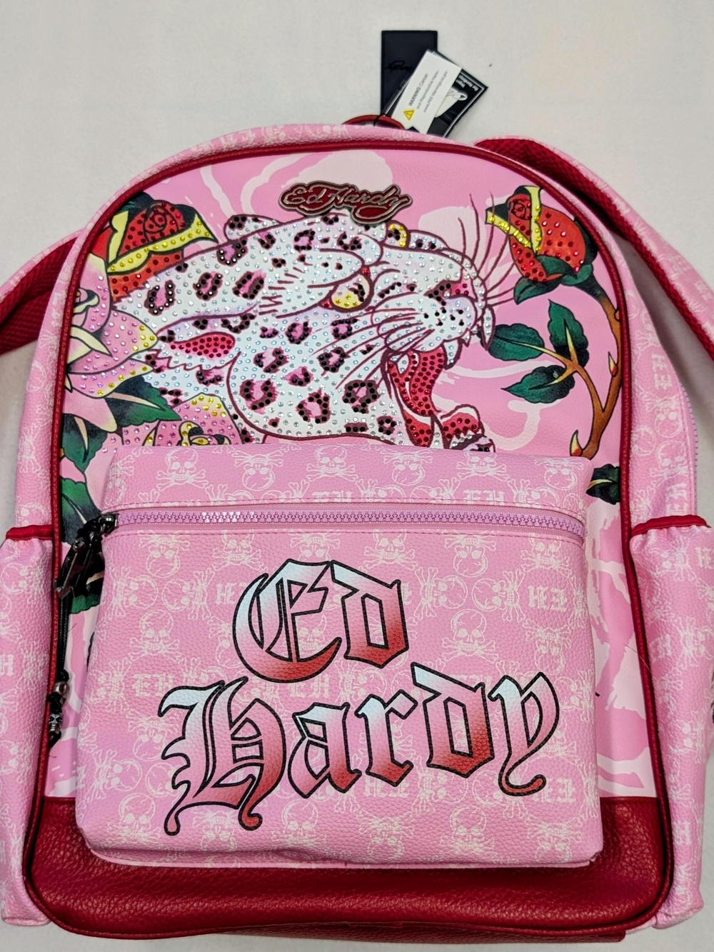 Ed Hardy Darleen Leopard Print Backpack Rhinestone Accents NWT Women's Bag